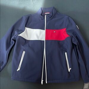 Tommy Hilfiger Men's Navy Jacket with Red and White Accents